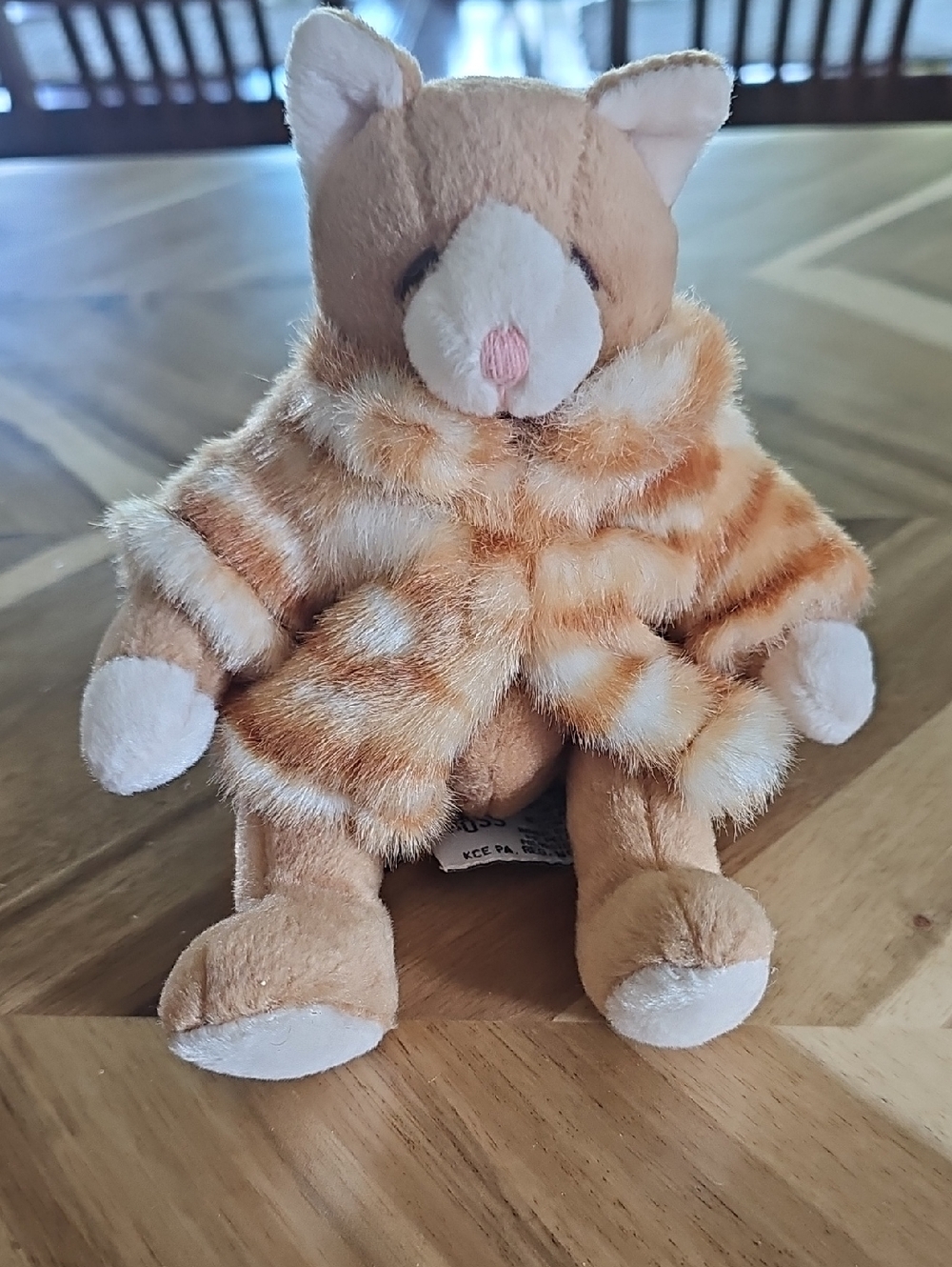 VTG Russ Berrie Tabby Cat in a Coat Catalina Stuffed Animal Plush Fur Coat 7”